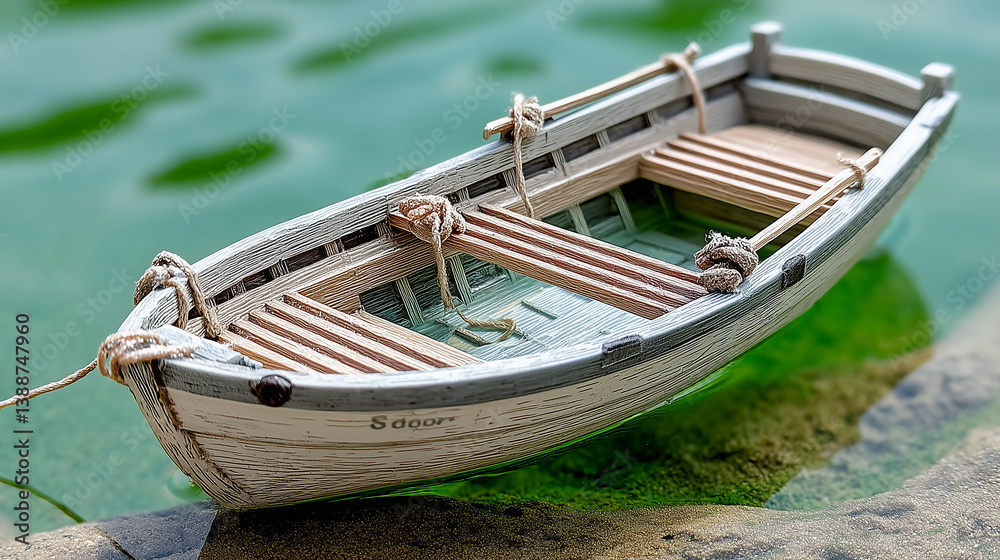 Miniature Boat in Shallow Water with Reflection Miniature Boat in Shallow Water with Reflection