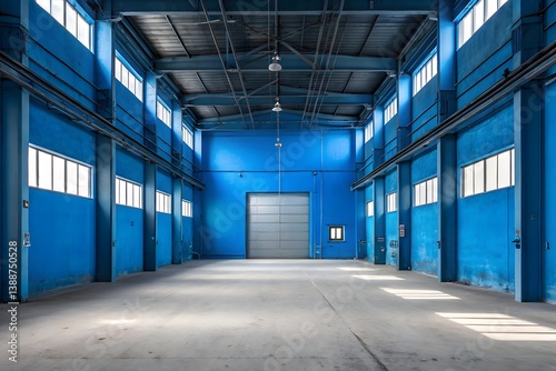Industrial Warehouse Interior with Symmetrical Perspective for Background Design

