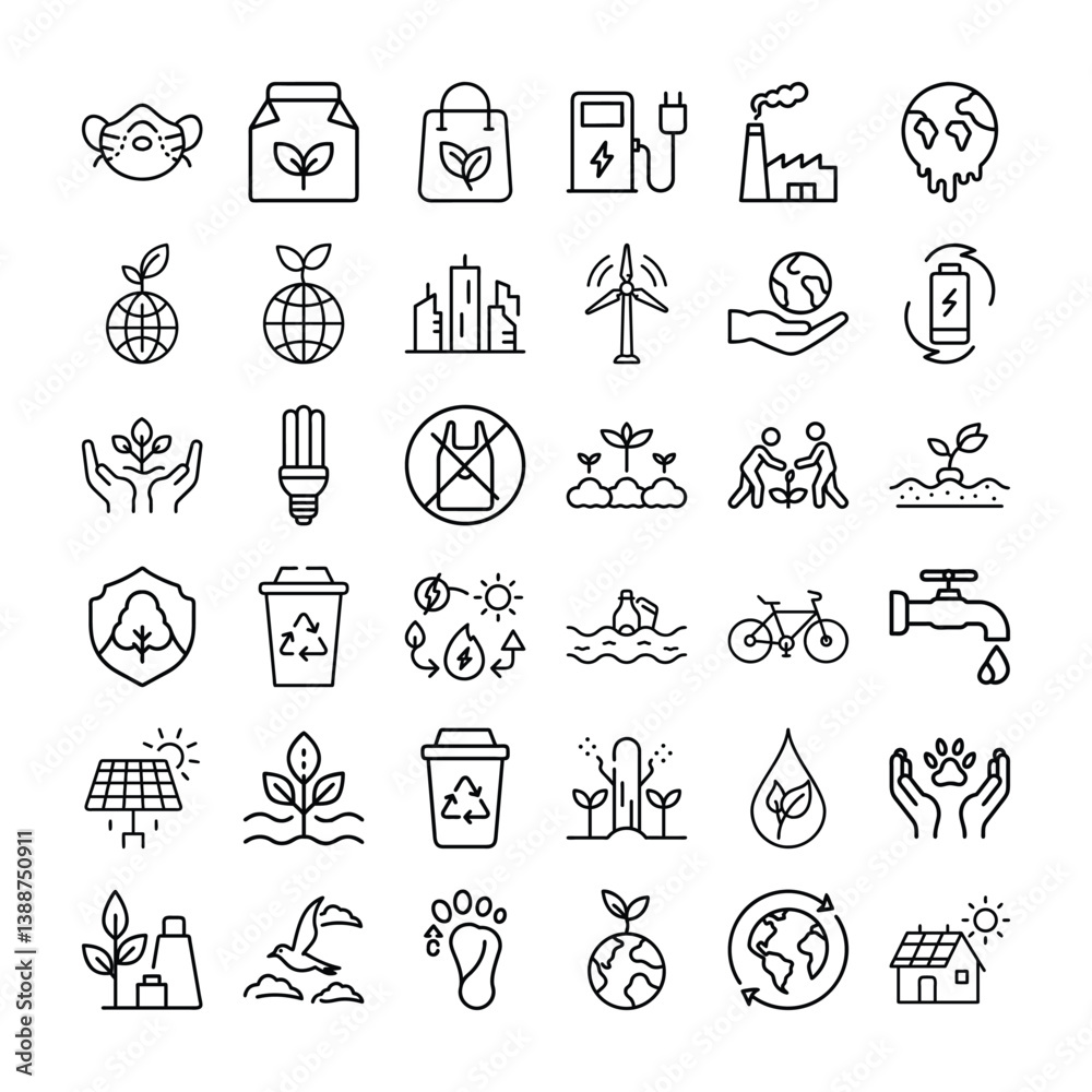 Environment Stroke Icon Bundle Vector set of hand-drawn doodle icons for web design and food collection Environment Stroke Icon Bundle Vector set of hand-drawn doodle icons for web design and food collection