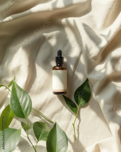 Flat Lay of Eco Skincare Bottle with Linen