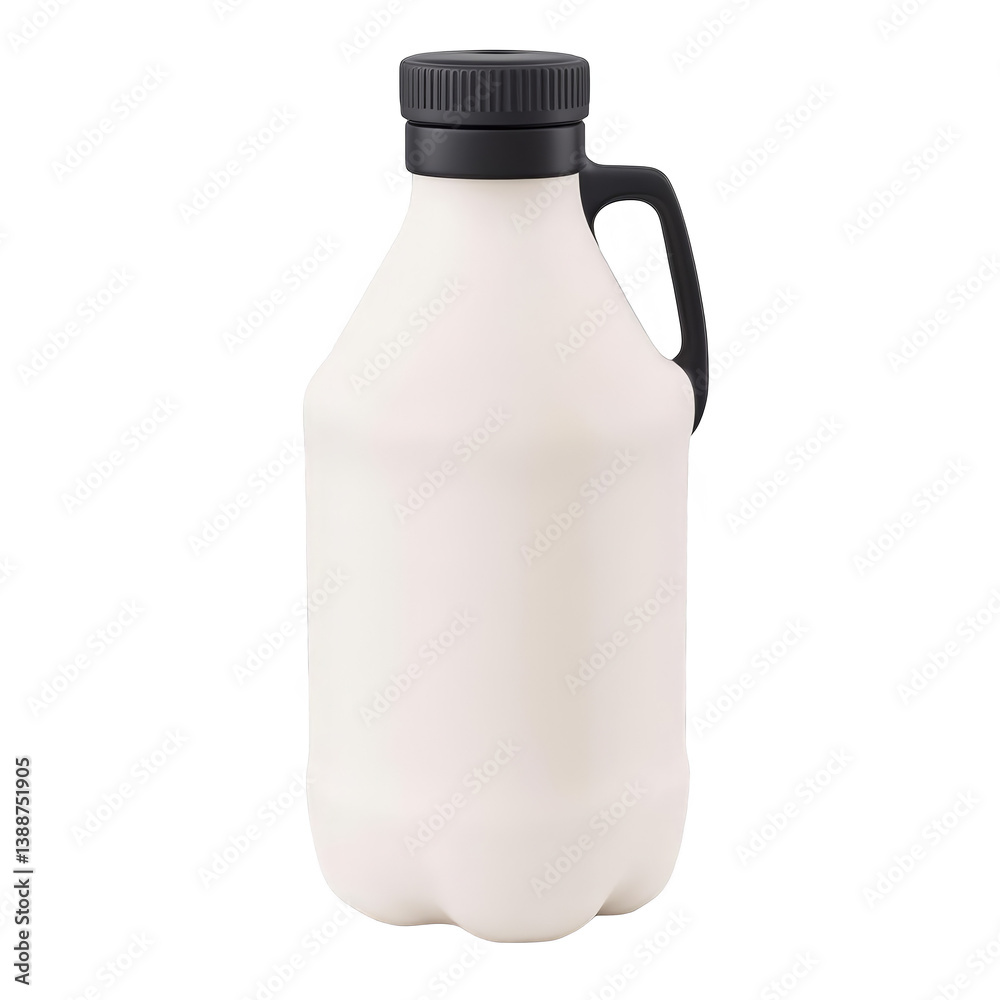 Isolated White Plastic Bottle Container With Black Lid and Handle on Transparent Background Isolated White Plastic Bottle Container With Black Lid and Handle on Transparent Background