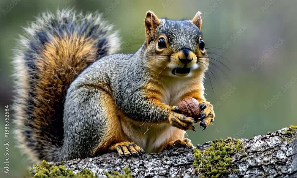 Gray Squirrel Eating Nut on Branch Gray Squirrel Eating Nut on Branch