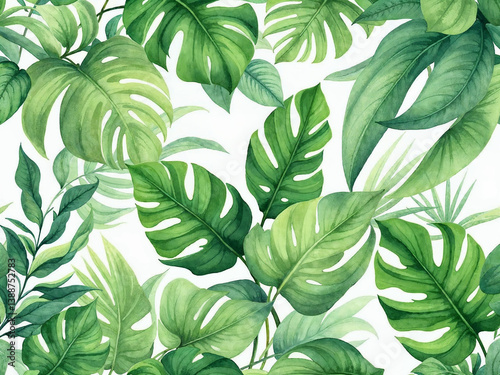 tropical seamless pattern green exotic leave photo