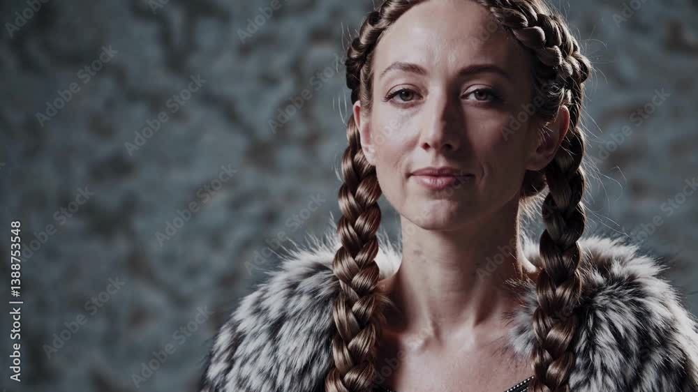 Confident viking woman with braids in fantasy warrior style