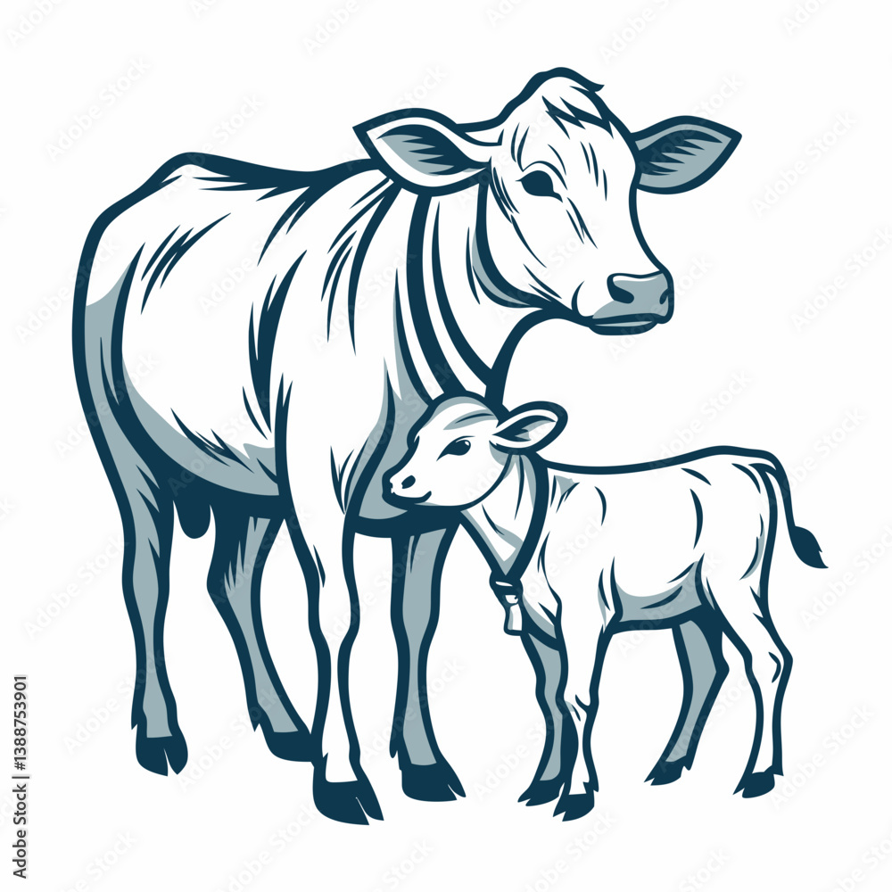 Fototapeta premium Create a bold, vector illustration of a standing calf, showcasing strong outlines and clean lines. Include detailed musculature.
