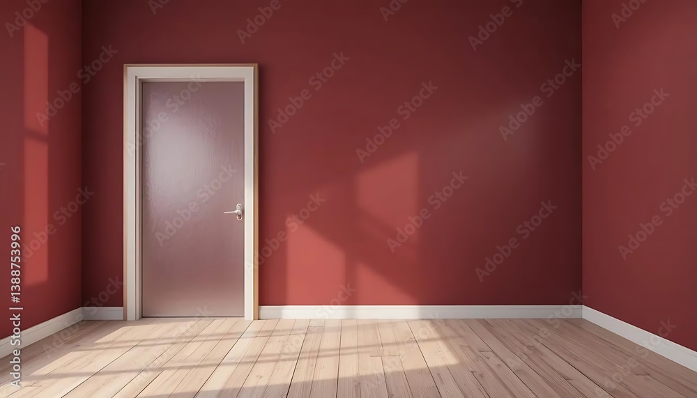 Sunlit room with claret walls and minimalist door for design templates Sunlit room with claret walls and minimalist door for design templates