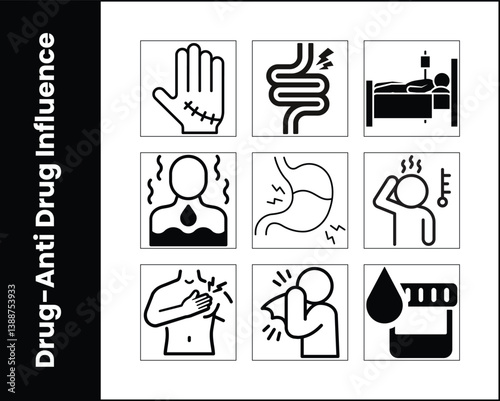 Negative Drug Reaction Medical Complications Symptoms And Side Effects Icon Set Design