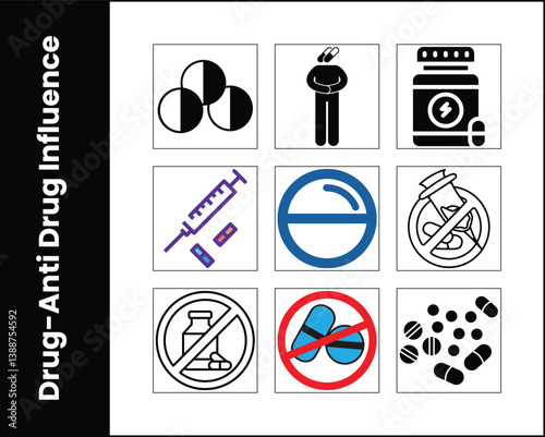 Anti Drug Influence Pictograms Representing Addiction Treatment And Prevention Awareness Campaign