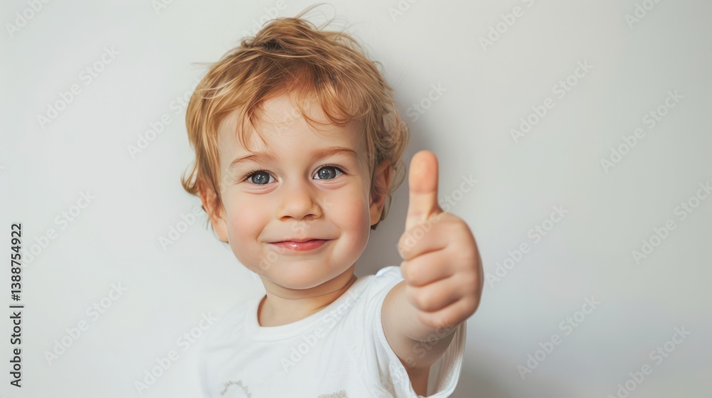 a toddler giving a thumbs up on white background