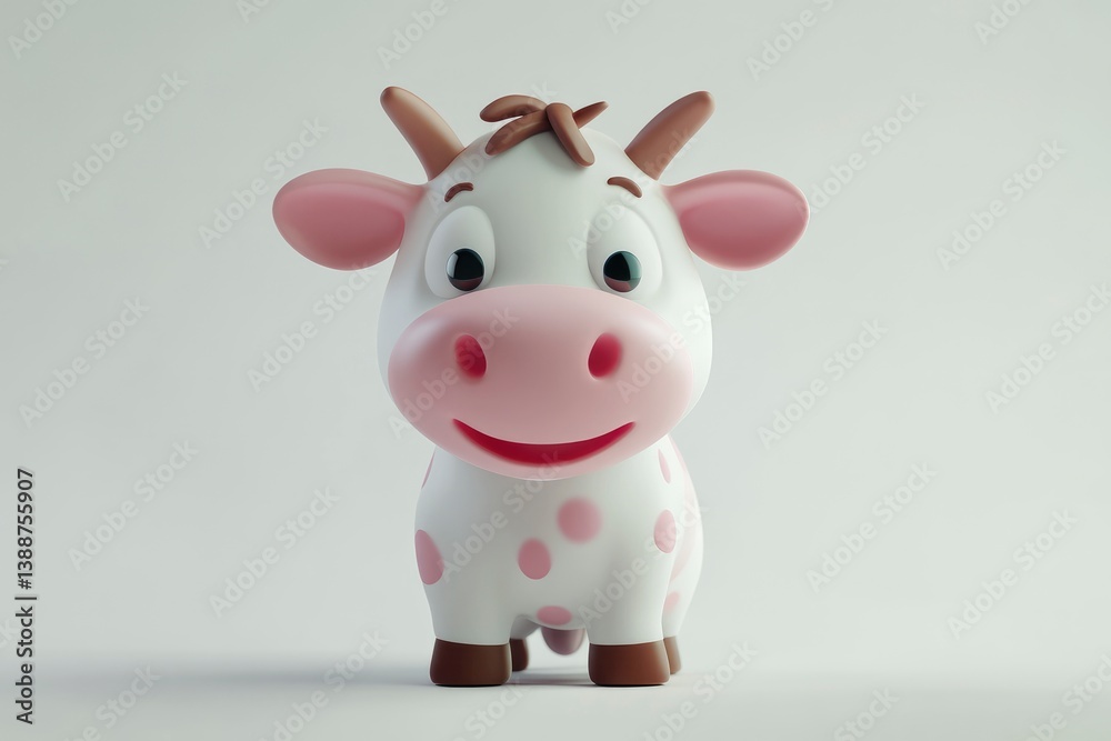 Fototapeta premium Cartoon Cow Standing with Cute Pink Spots Animal Illustration Design