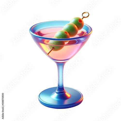 colorful martini cocktail with olive, 3d illustration , isolated on transparent background png