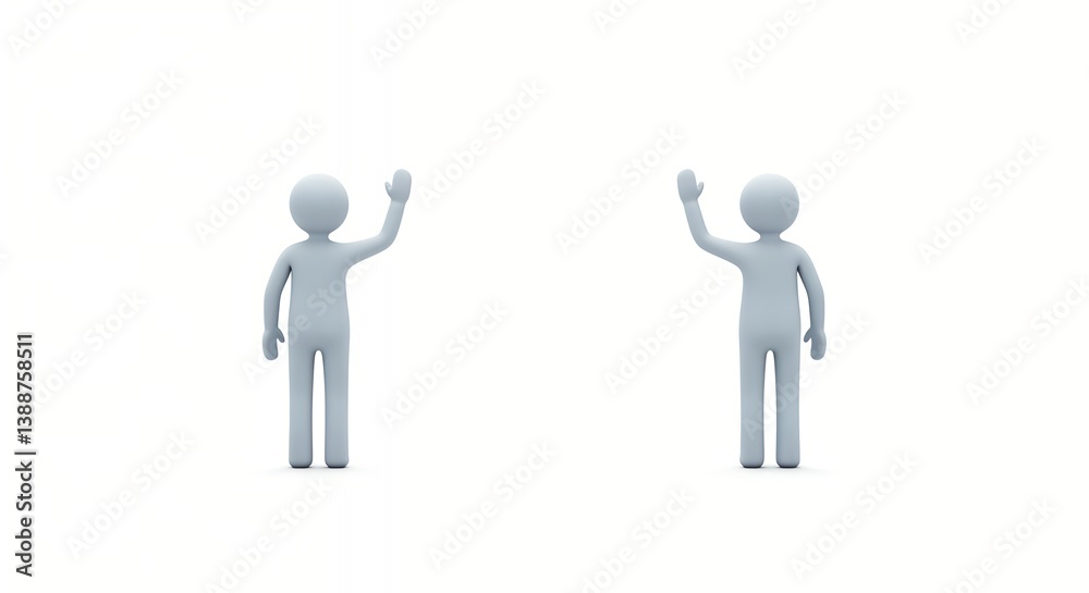Figures Waving Hello on White Background Showing Communication and Connection Figures Waving Hello on White Background Showing Communication and Connection