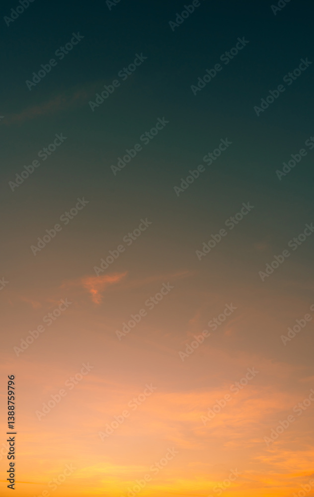 Fototapeta premium Dusk, Sunset Sky vertical in the Evening with dark blue and orange Sunrise on clouds fluffy, Horizon Sky Summer Background