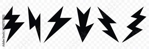 Lightning bolt icon set. Set of thunderbolt and lightning icons. Thunder icon. Electric power symbol. Power energy sign, vector illustration