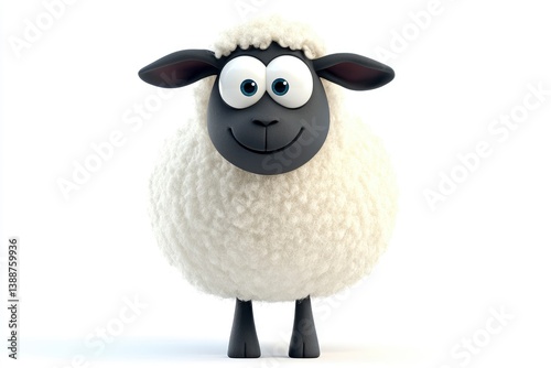 Smiling Cartoon Sheep Illustration Standing on White Background for Children