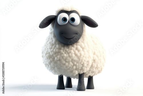 Cute Cartoon Sheep Standing Isolated on White Background Studio Shot