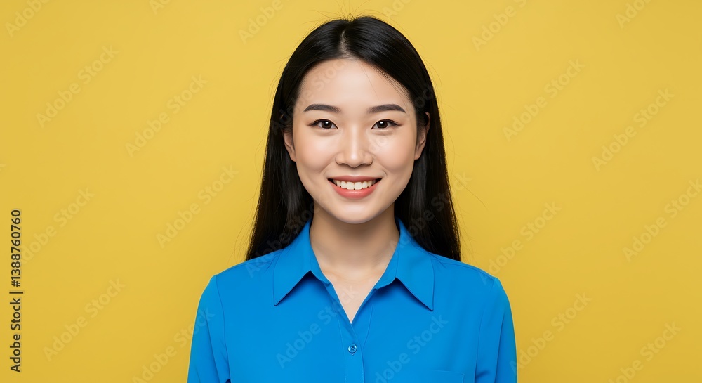 Radiant Smile, Vibrant Yellow Background AI Generated