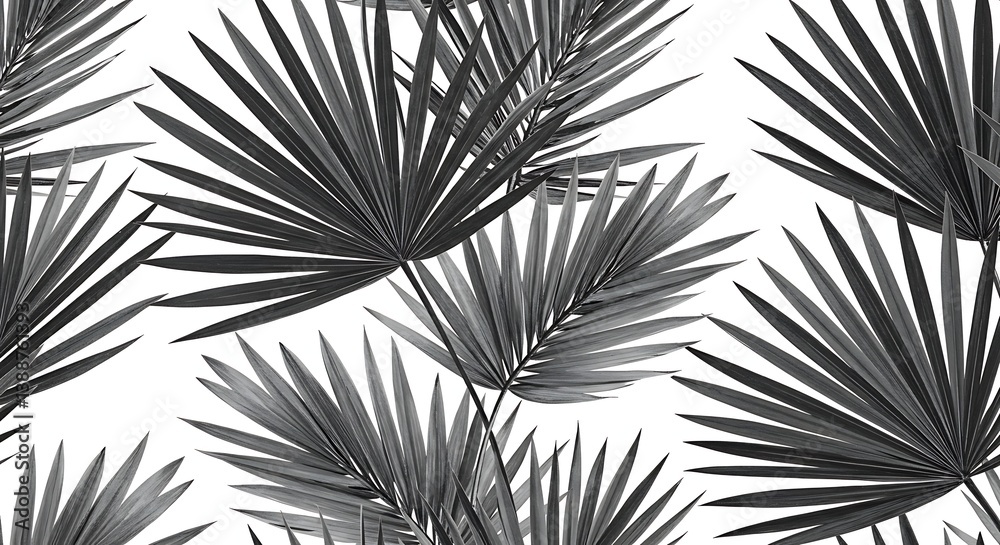 Obraz premium Palm Leaves Seamless Pattern in Gray Scale for Fabric Background