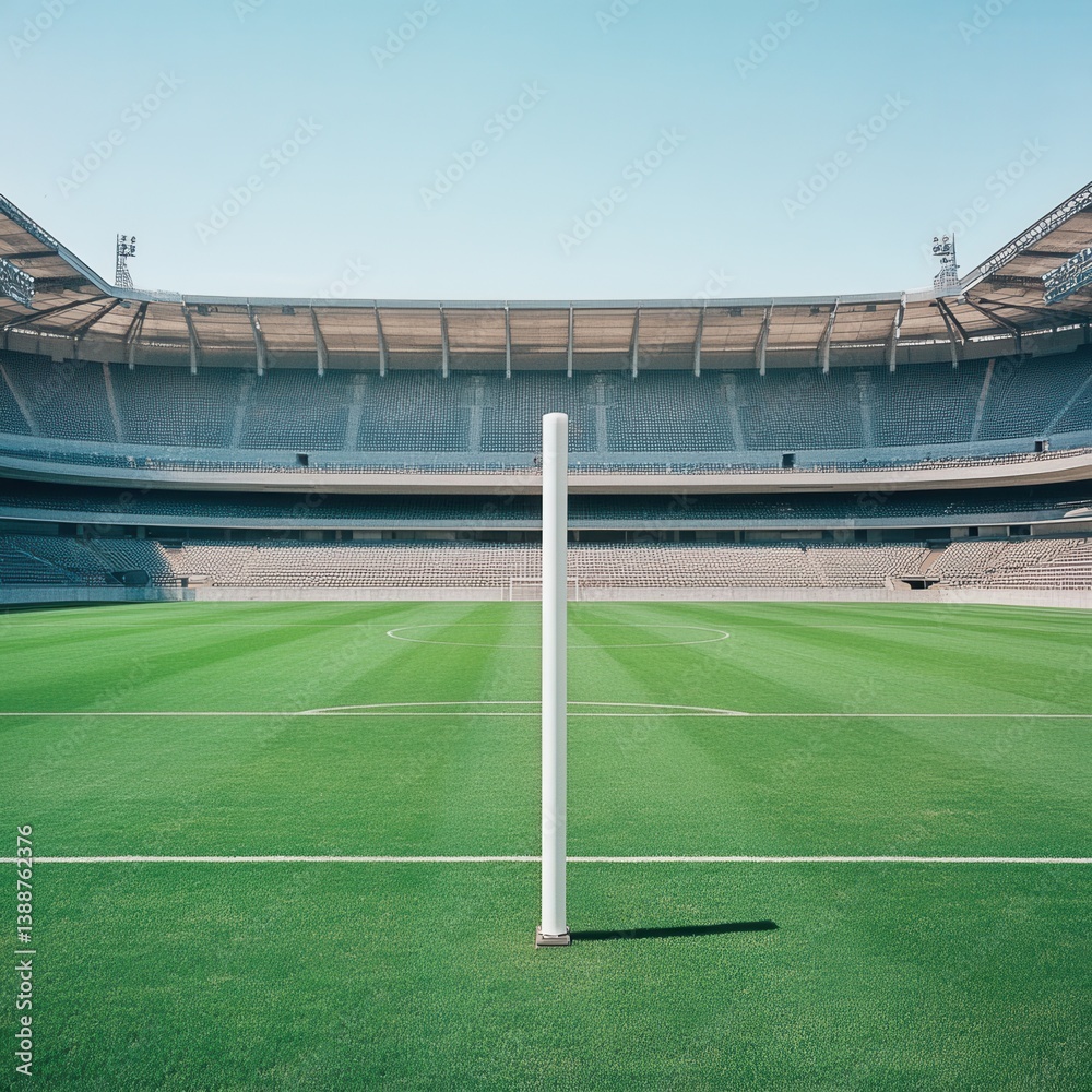 Fototapeta premium Empty Football Stadium with Single Goal Post on Green Field