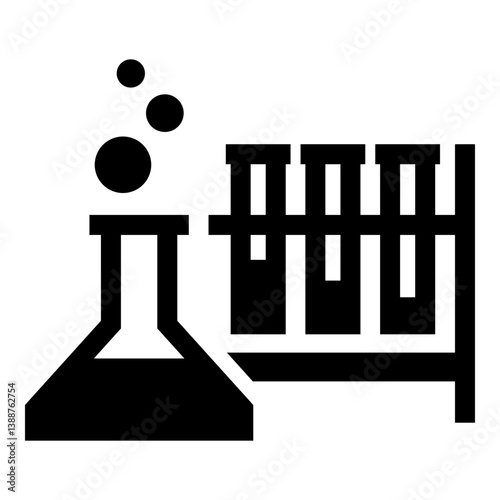 Test tubes and flasks icon, representing laboratory equipment used in scientific experiments and research.