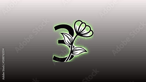 spring flower icon with letters, animation on white screen background repeating motion