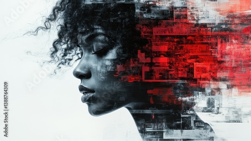 Artistic Profile of Woman with Abstract Digital Elements and Colors