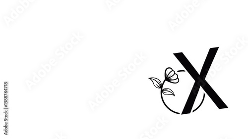 spring flower icon with letters, animation on white screen background repeating motion