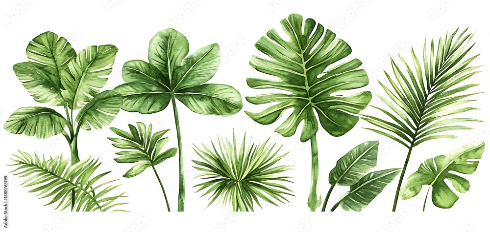 Exotic Watercolor Leaves Collection, a touch of tropical nature's artistry Exotic Watercolor Leaves Collection, a touch of tropical nature's artistry