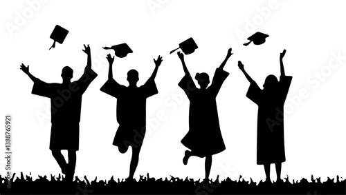 Graduation Silhouette, Graduate Jump, Graduation Clipart, Silhouette Graduation, Jumping Graduates, Cap And Gown Silhouette, Celebrating Graduation, Student Silhouette, Graduation Art, College Graduat