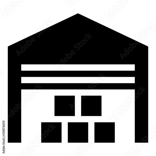 Warehouse solid icon, representing storage, logistics, and inventory management. Symbolizes warehouses, distribution centers, and supply chain operations.
