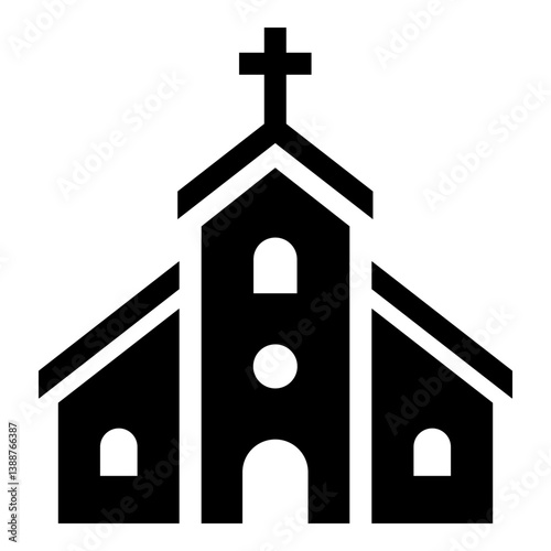 Church solid icon, representing religious services, places of worship, and spiritual gatherings. Symbolizes faith, community, prayer, and religious events.