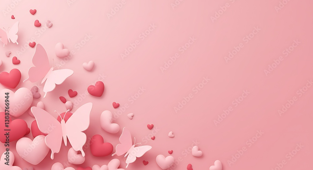 Pink Hearts & Butterflies: Gentle 3D Render AI Generated Pink Hearts & Butterflies: Gentle 3D Render AI Generated