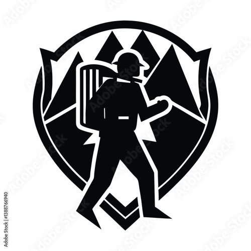 Wildland Firefighter Mountain Rescue Silhouette Illustration