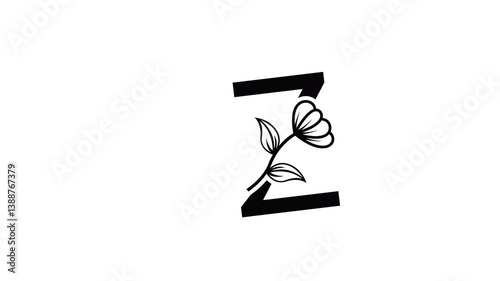 spring flower icon with letters, animation on white screen background repeating motion