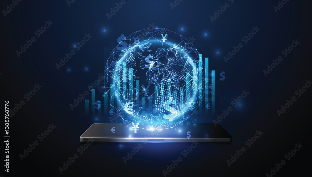 Obraz premium Global Digital Finance and Cryptocurrency Market Concept. vector illustration