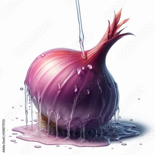 Vibrant red onion cascading with fresh water, symbolizing cleanliness and health
