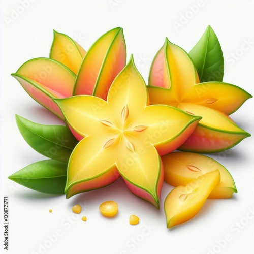 Vibrant starfruit arrangement showcasing freshness and tropical appeal on white background