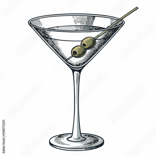 Create a bold, vector illustration of a classic martini glass with a thick, black stroke.  The glass should be empty.