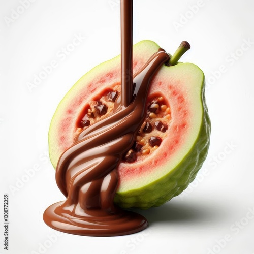 Exotic indulgence: Guava slice cascaded with velvety chocolate delight