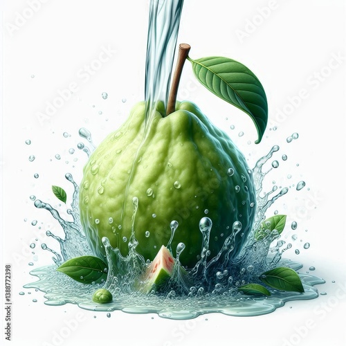 Refreshing Guava Splendor: A Cascade of Water Enhancing the Exotic Fruit