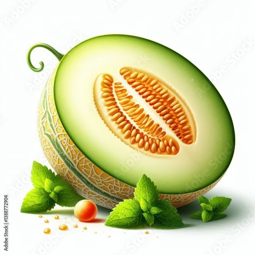 Juicy cantaloupe slice showcases a refreshing tropical fruit sensation