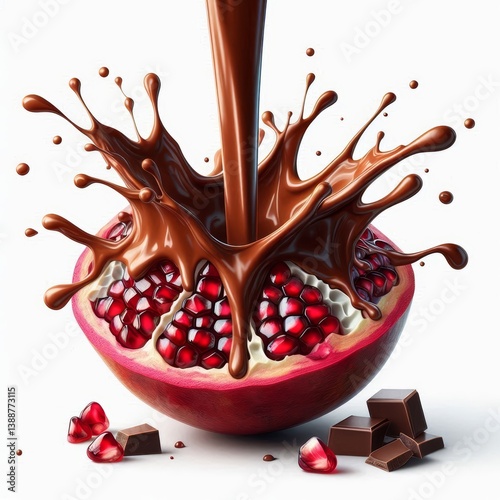 Luscious Pomegranate Crowned with Decadent Chocolate Drizzle Delightful Creation