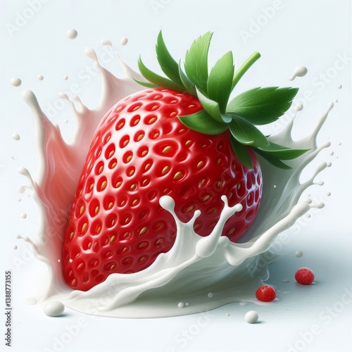 Luscious strawberry surrounded by a dynamic splash of milky goodness in purity