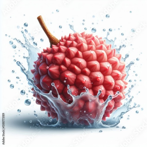 Exotic refreshment: Close-up of a ripe lychee fruit engulfed in a dynamic water splash