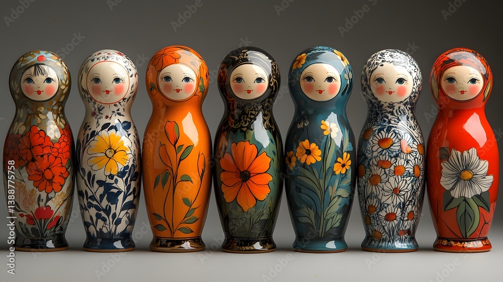 Fototapeta premium Russian Nesting Dolls Matryoshka Symbolize Family Layers Sibling Relationships Connection Heritage Tradition Concept Studio Still Life