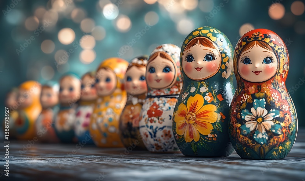 Fototapeta premium Russian Nesting Dolls Matryoshka Symbolize Family Layers Sibling Relationships Connection Heritage Tradition Concept Studio Still Life