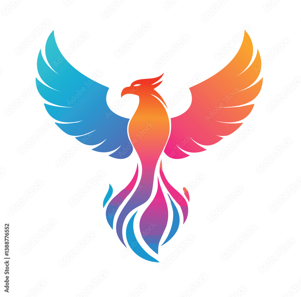 Fototapeta premium Vector Stylized Phoenix Logo with Vibrant Gradient Colors and Flame-like Tail Feathers for Modern Branding