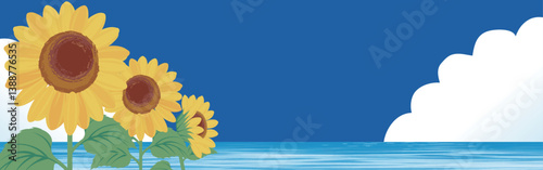 バナー　web　広告　夏　向日葵　ひまわり　海　空　フレーム　テンプレート　背景　デザイン　イラスト