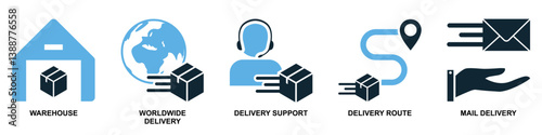 Set of delivery icon vector. Collection symbol for shipping, courier, transport, logistics, cargo. Ideal for app, website, infographic, and service design. Simple vector illustration.