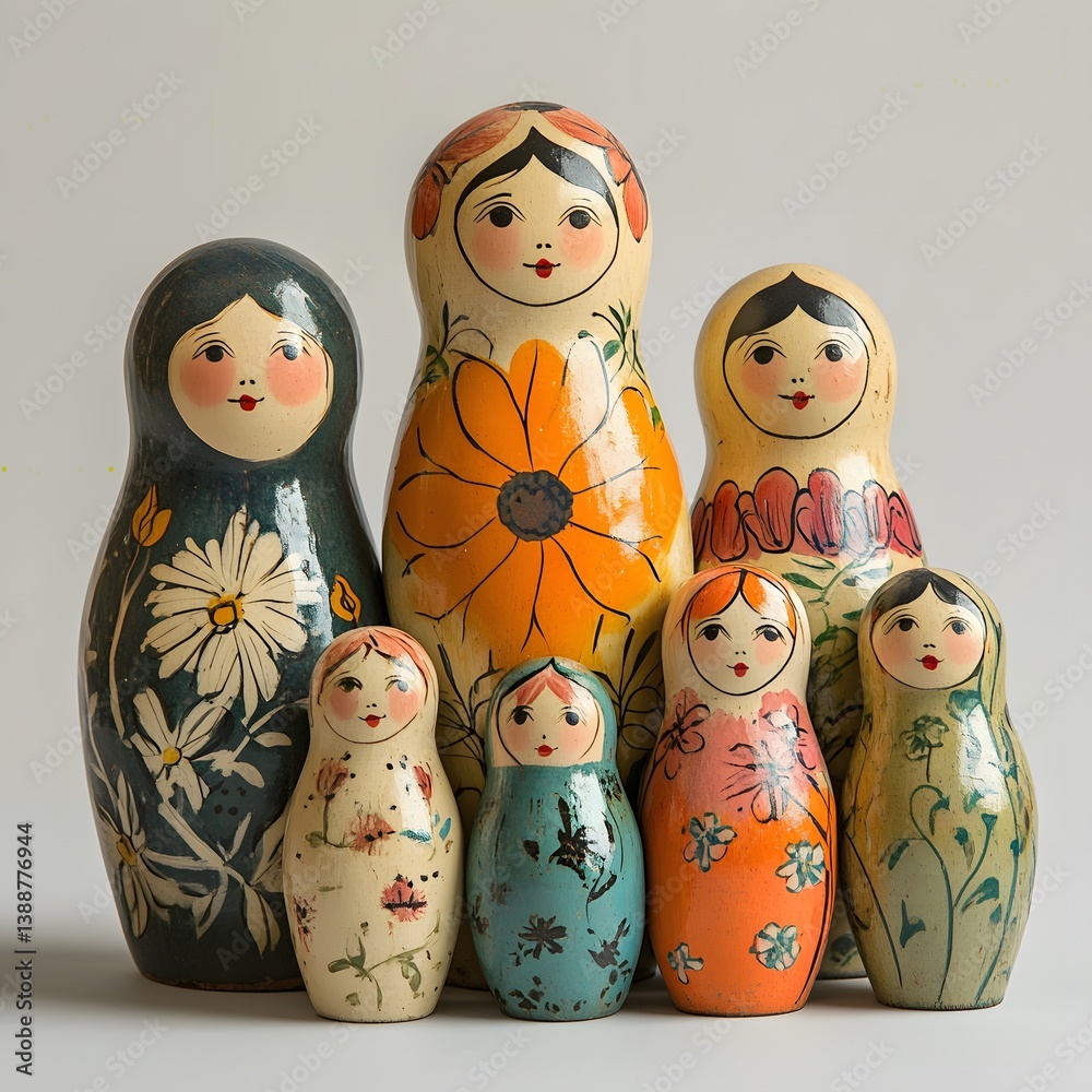 Russian nesting dolls Matryoshka arranged in studio still life, symbolizing family, sibling connection, layered relationships, heritage and tradition
Russian nesting dolls Matryoshka arranged in studio still life, symbolizing family, sibling connection, layered relationships, heritage and tradition